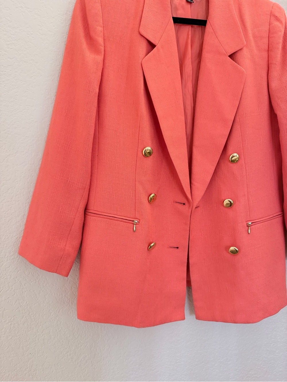 Vintage Kasper for A.S.L. Coral Blazer Double Breasted Gold Buttons Size 10 - Picture 2 of 7